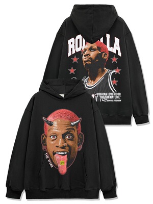 美式复古虫子罗德曼数码印花洗水做旧重磅纯棉oversiz连帽卫衣男