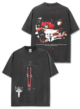 美式复古JACKBOYS印花水洗短袖t恤男女宽松重磅纯棉圆领连帽卫衣