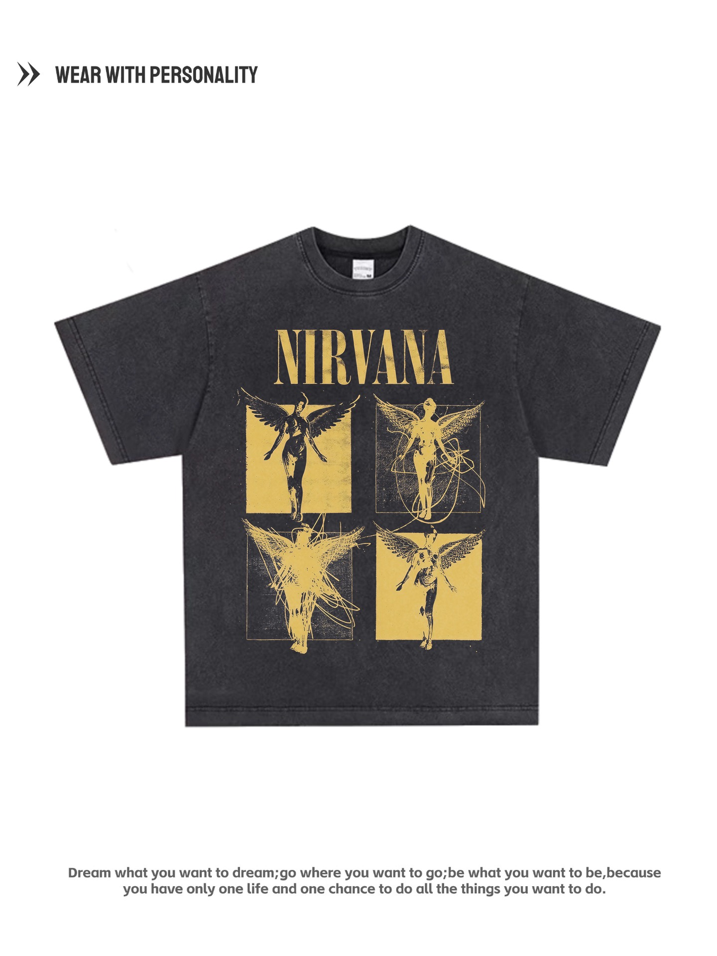 Nirvana涅盘乐队摇滚乐队短袖T恤男女美式vintage宽松纯棉小领口