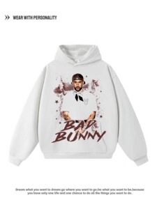 美式嘻哈说唱坏痞兔Bad Bunny 数码直喷印花复古水洗宽松卫衣男女