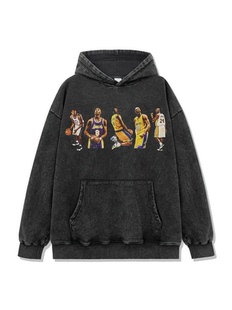 科比 kobe 美式街头数码印花水洗做旧重磅纯棉连帽卫衣男宽松外套
