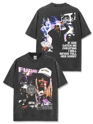 美式嘻哈rap说唱未来小子Future人物印花水洗宽松纯棉短袖t恤男女