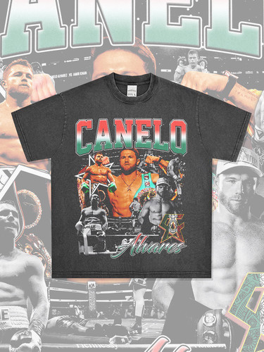 美式复古Canelo Alvarez阿尔瓦雷斯UFC印花短袖T恤男宽松纯棉半袖