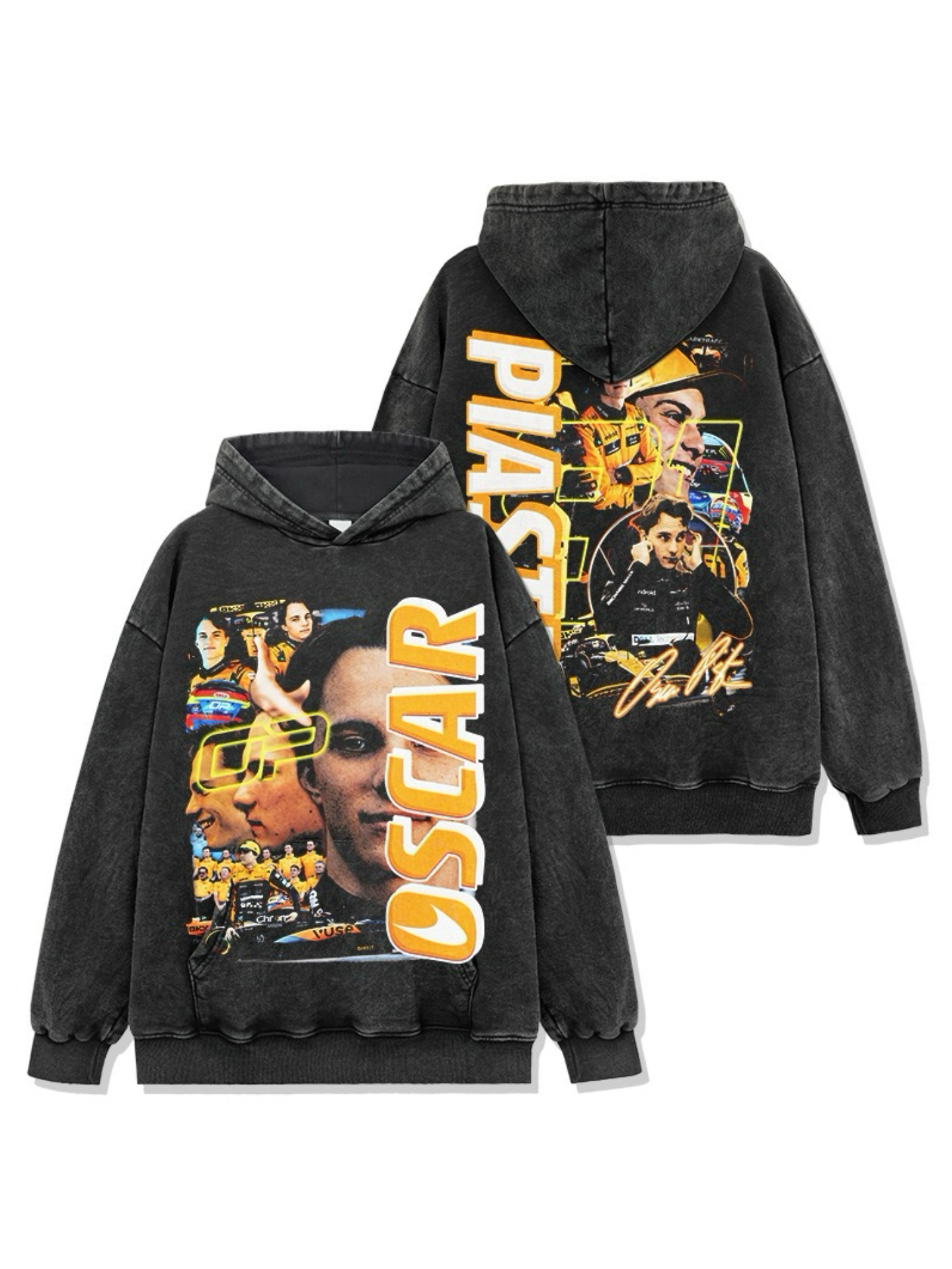 美式皮亚斯特里Oscar Piastri印花水洗做旧宽松重磅连帽卫衣男女