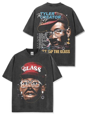 美式嘻哈说唱迷必冲Tyler The Creator印花重磅水洗宽松短袖T恤男
