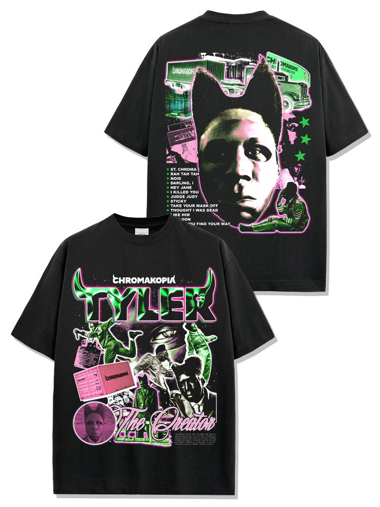 Tyler the Creator街头嘻哈说唱印花短袖T恤男宽松纯棉小领口半袖