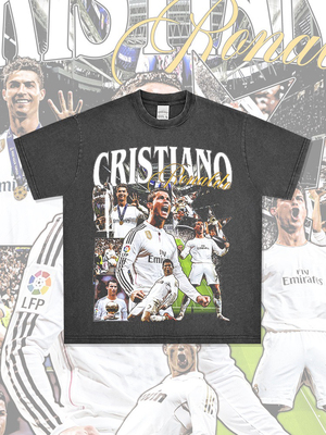 足球星football美式C罗Ronaldo印花短袖T恤男女水洗做旧宽松半袖