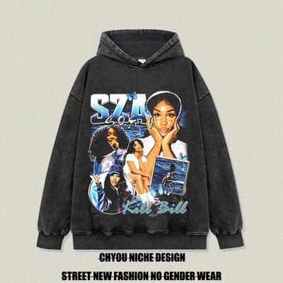 诗莎SZA人像印花重磅连帽卫衣