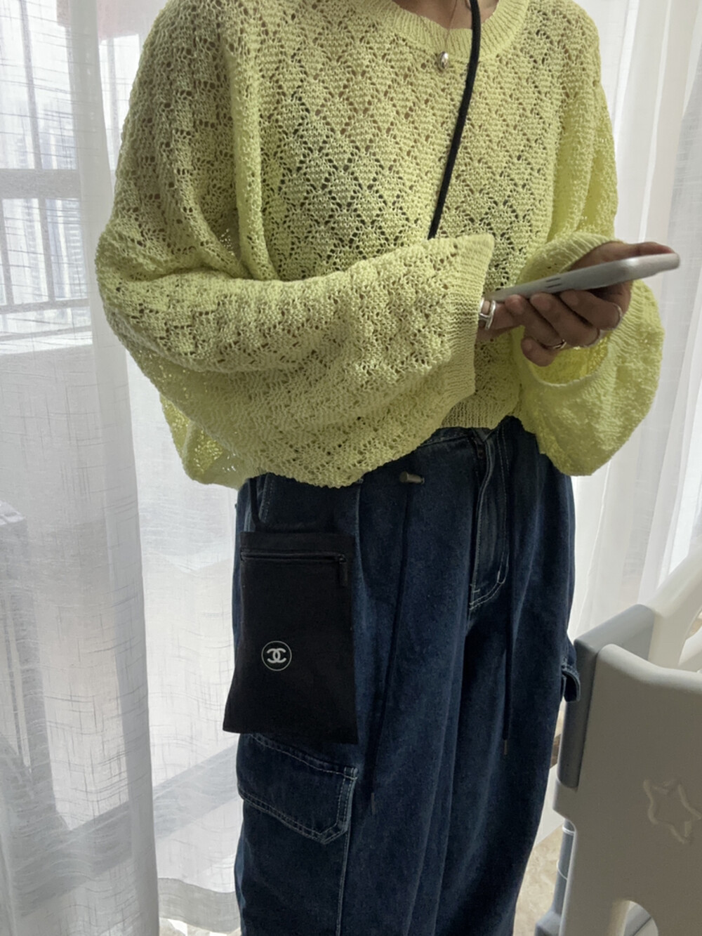春上新！PIGHIP韩系文艺风圆领宽松镂空设计套头短款针织衫防晒衫