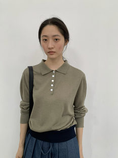 T恤上衣针织开衫 2025秋季 新款 韩版 含5%羊毛 纯色针织POLO女装