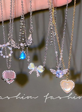 韩国ins风珍珠锆石钛钢项链女百搭小众高级感锁骨链仙女饰品