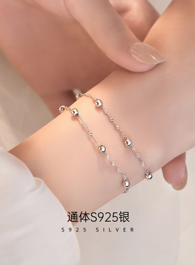 S925纯银手链2025新款双层圆珠小金豆转运手链时尚简约ins潮