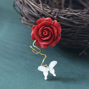 新红色朱砂珍珠母贝高档复古气质山茶花小众胸针领针配饰女