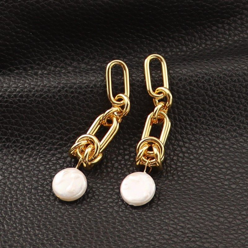 青岛饰品链条耳环小众设计感巴洛克珍珠绳结耳环女现货