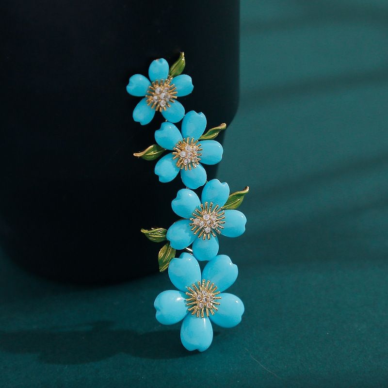 2024秋绿松石花朵原创设计清新胸针胸花吊坠精致配饰女礼潮玫瑰国