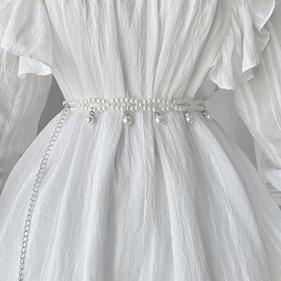 新款 连衣裙腰带女高级感白色珍珠夏季 配裙子装 饰夏收腰腰链腰封女
