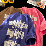 抖音品质蜡染4色发泡字母宽松情侣百搭纯棉短袖T恤213-1-TH07控58，男装T恤，星座213-1