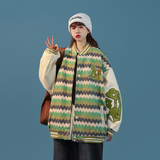 新款宽松高街pu贴画拼接条纹棒球服夹克jk688p125控138xz213-1，女装短外套，星座213-1