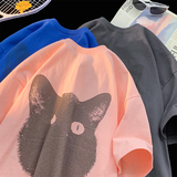 抖音品质260g5色可爱猫咪宽松情侣百搭纯棉短袖T恤213-1-TH10控48，男装T恤，星座213-1