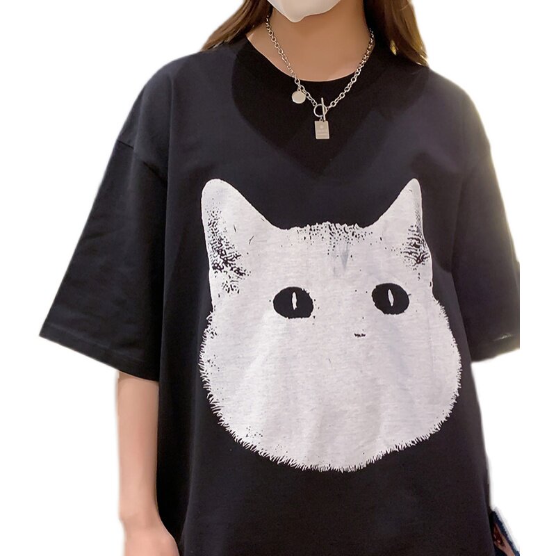 抖音品质260g5色可爱猫咪宽松情侣百搭纯棉短袖T恤213-1-TH10控48,女装T恤,星座213-1