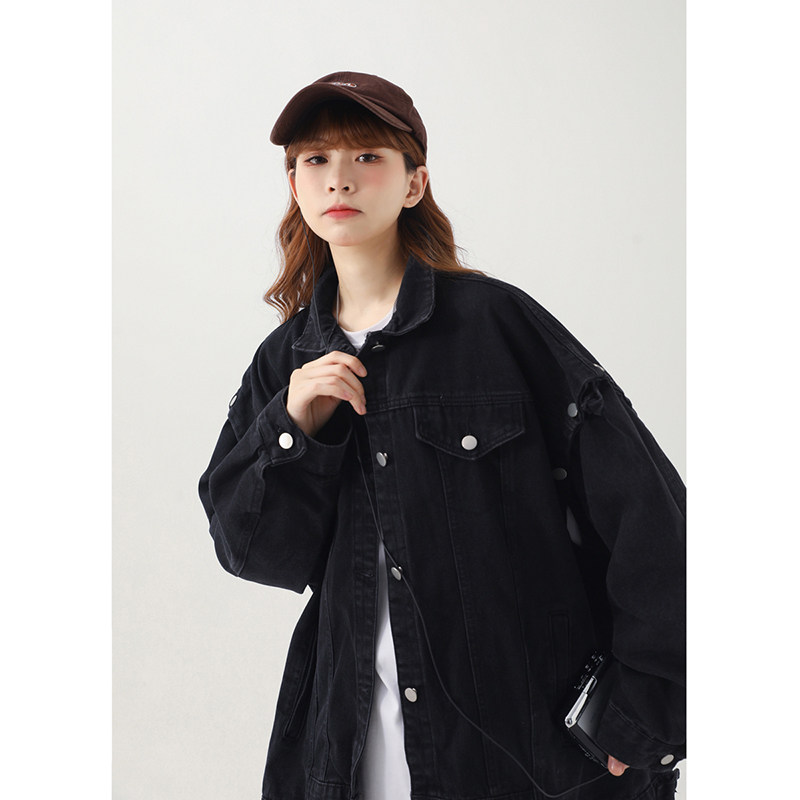 新款解构风可拆卸两穿牛仔夹克马甲213-1 p98控118精品做工jk118图片