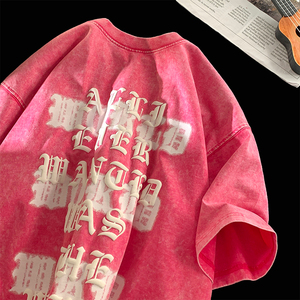 抖音品质蜡染4色发泡字母宽松情侣百搭纯棉短袖T恤213-1-TH07控58图片