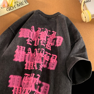 抖音品质蜡染4色发泡字母宽松情侣百搭纯棉短袖T恤213-1-TH07控58图片