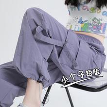 紫色工装裤女2025夏季新款薄款垂感小个子阔腿休闲速干登山伞兵裤