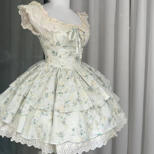 樱织花翎碎花连衣裙女夏季 蛋糕蓬蓬短裙子 新款 温柔甜美可爱小飞袖