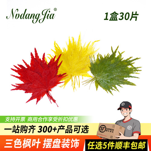 混合三色枫叶新鲜摆盘装饰花草