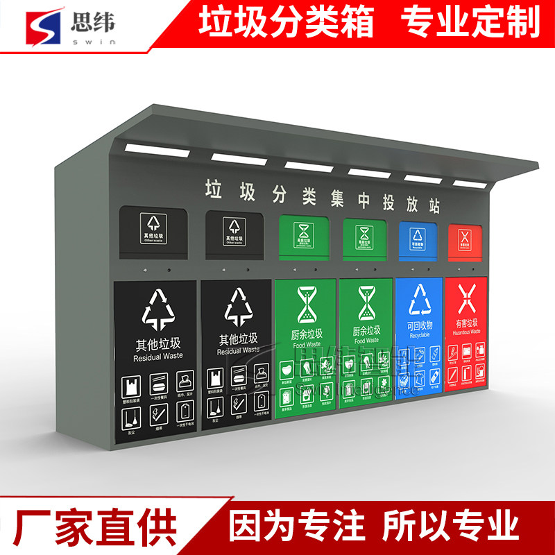 智能垃圾分类箱社区收集亭站感应按键开门五六投口垃圾箱厂家定制