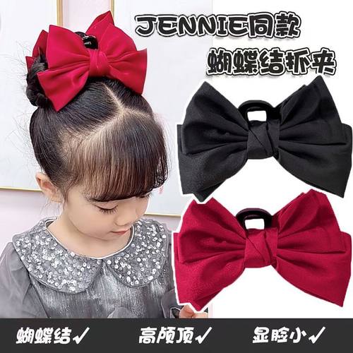 红色蝴蝶结头饰儿童发夹后脑勺抓夹可爱女童韩版发卡在逃公主发饰