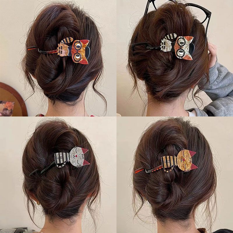 萌趣可爱猫咪扭扭夹2025新款高级感后脑勺一字抓夹女盘发发卡头饰