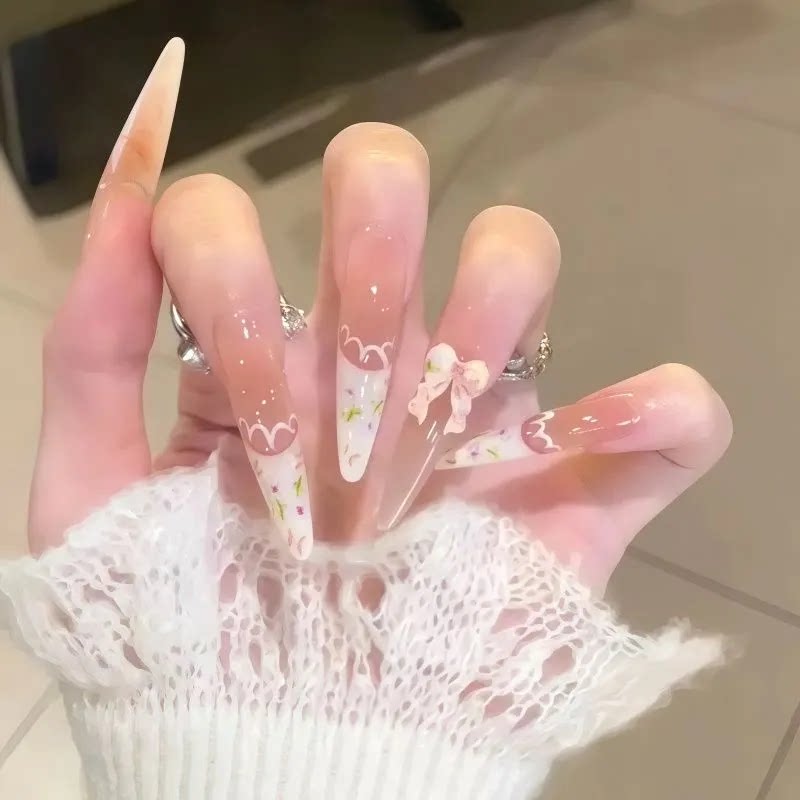 秋冬半手工新款蝴蝶结碎花美甲高级法式穿戴ins显白学生穿戴美甲