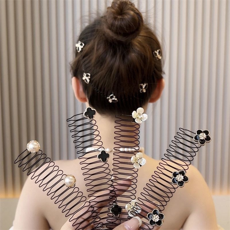 碎发神器女儿童刘海整理加长版女童山茶花插梳隐形拉拉梳后脑发卡