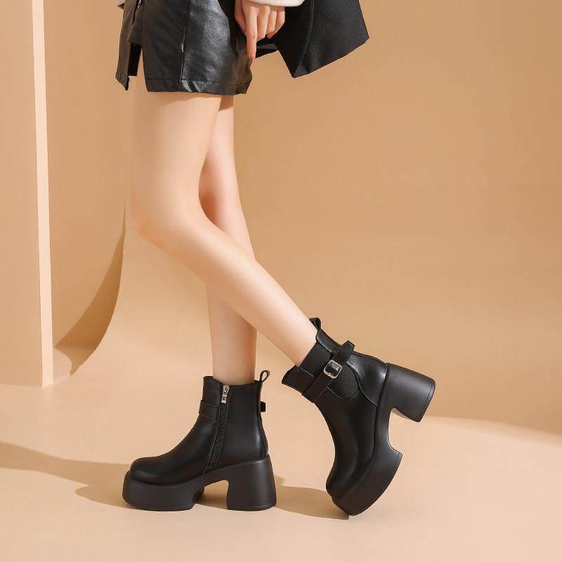 春季新款复古马丁靴女英伦风秋冬季厚底增高小个子短靴女网0122u,女鞋,时装靴,淘宝优惠券,粉丝福利购,淘宝优惠卷