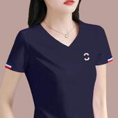 短袖 休闲中年妈妈百搭上衣洋气潮流 夏季 t恤女2025新款 品牌V领薄款