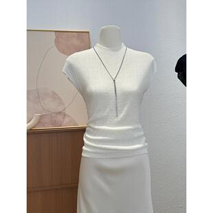 内搭面膜背心修身 女夏薄款 坎肩上0320r 针织衫 韩系白色半高领短袖