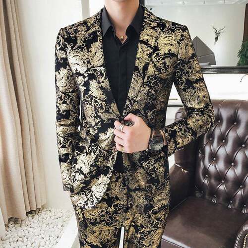 初秋秋冬休闲烫金西服套装男韩版修身潮痞帅小西装外套学英0907e