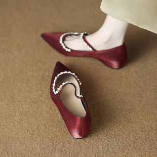 内增高小跟覆古单鞋女2026春款尖头浅口软底晚晚鞋玛丽珍气0317k