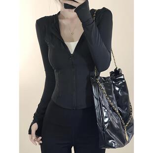 瑜伽服紧身短外套薄上衣0325e 户外修身 黑色冰丝防晒衣女款 夏季