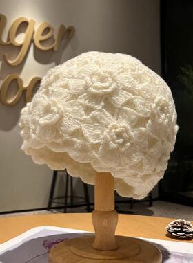 帽子式季2026新款包头帽子钩针花保暖针织空心式覆0123k