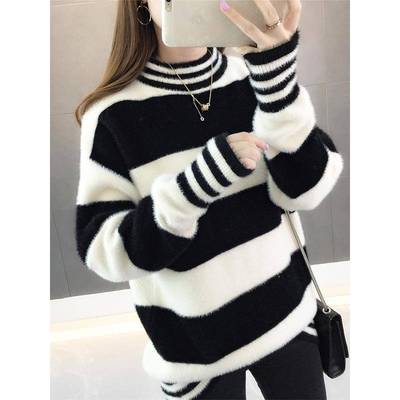 条纹中长款毛衣女冬季穿搭加厚针织衫可外穿打底衫东北上衣1017u