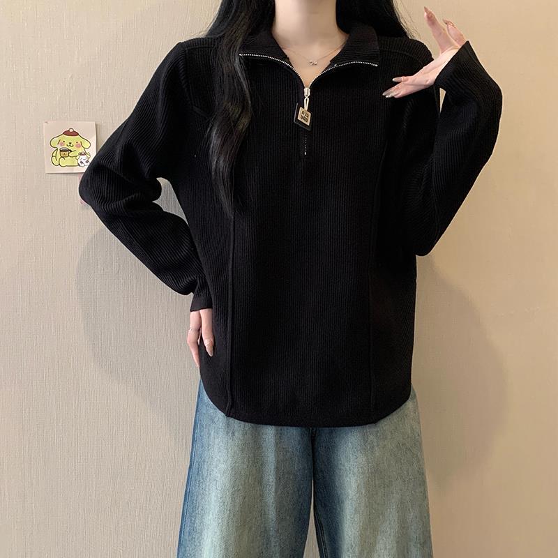 大码时尚拉链半高领加厚毛衣针织衫女秋胖mm宽松遮肉上衣打0928e