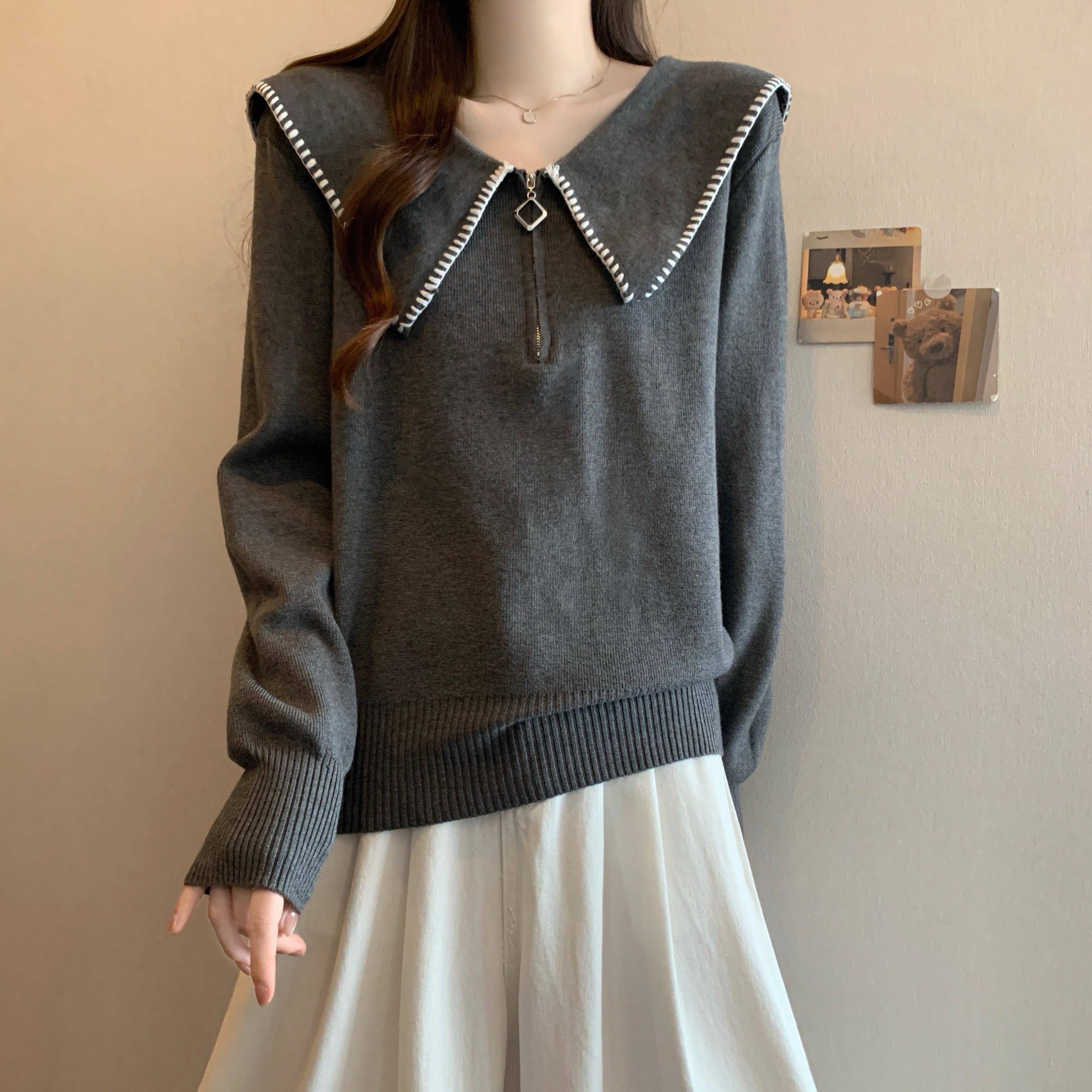 秋冬胖宽松遮肉显瘦娃娃领针织衫女新款洋气减龄内搭打底衫1126u