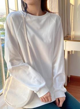 拉丝加厚白色分层底衬衫的中长宽松天套头衫长袖t恤上衣Trbo0106u