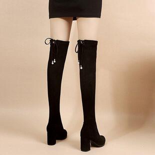 春季长统靴女式过膝靴2026春秋季新款百搭网红修身靴厚高跟0115u