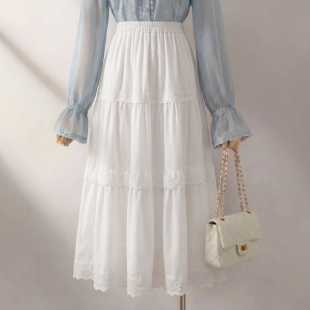 大码 蕾丝0317r 高级感白色半身裙女春夏穿搭胖mm高腰显瘦a字中长款