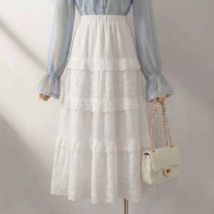 穿搭胖mm高腰显瘦中长款 大码 女装 白色半身裙春季 A字蛋糕0317r 法式