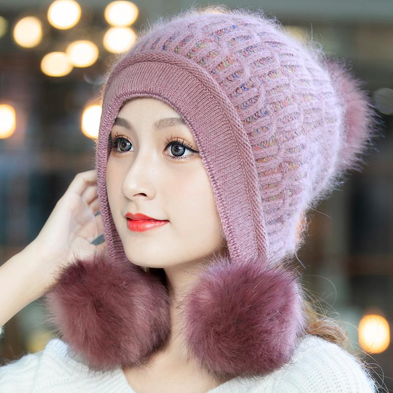 帽子女秋冬韩版潮贝雷帽厚保暖针织毛线帽秋时尚百搭护耳帽1028e